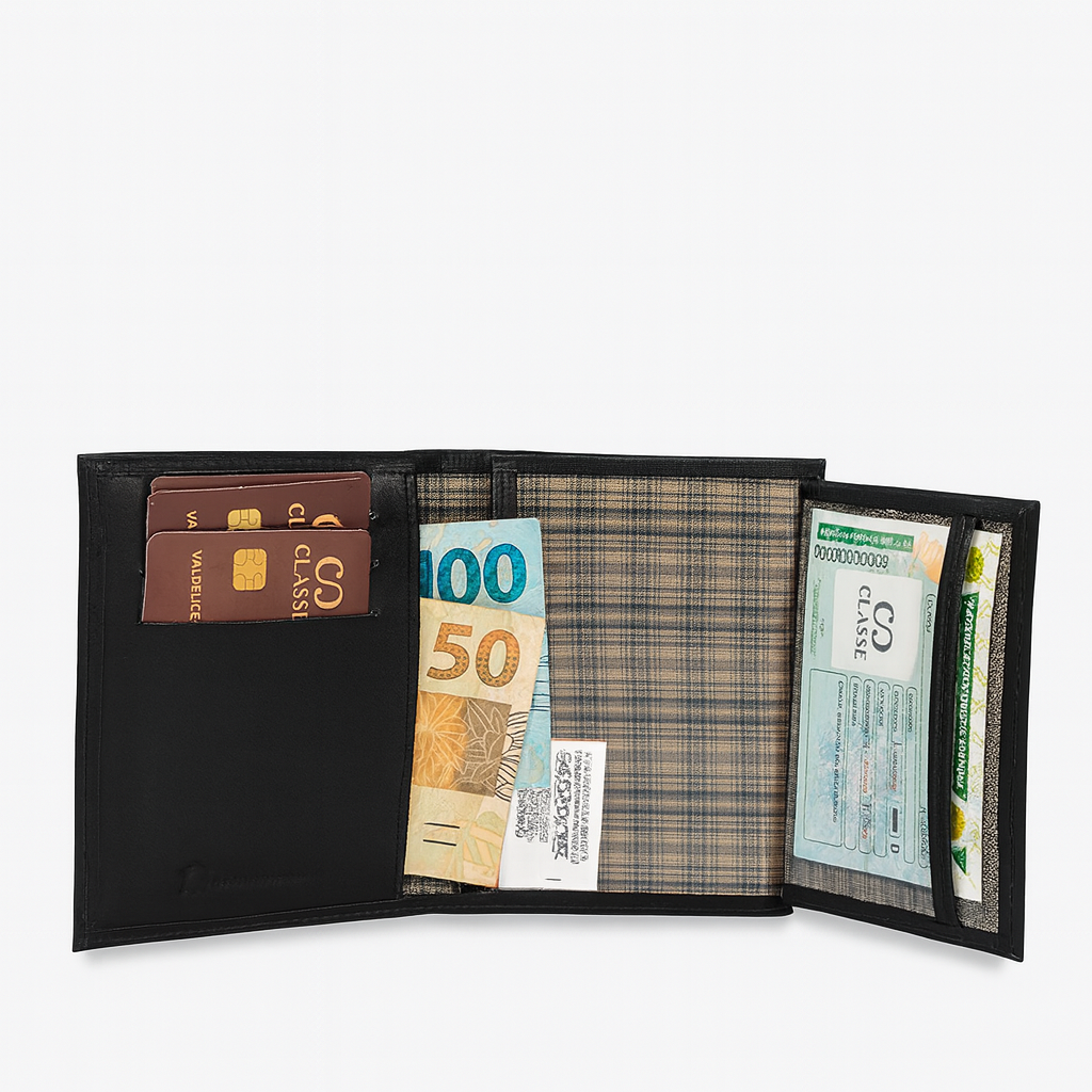 Carteira Masculina Casual em Couro Classe M266