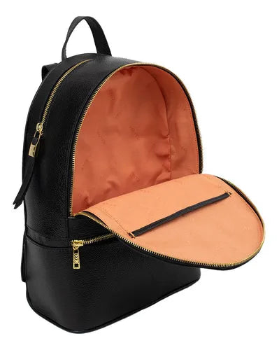 Mochila Preta Feminina Classe Couro Slim