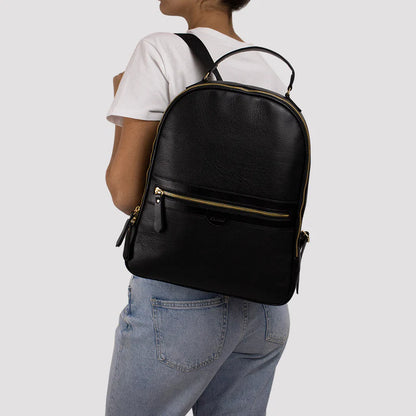 Mochila Feminina Preta de Couro Legítimo Tiara Classe