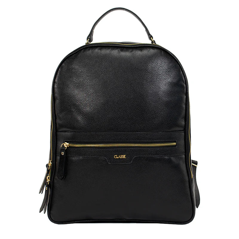 Mochila Feminina Preta de Couro Legítimo Tiara Classe