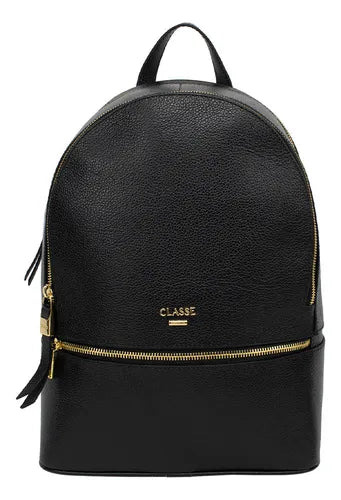 Mochila Preta Feminina Classe Couro Slim