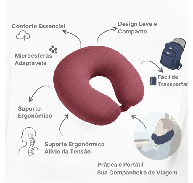 Almofada de Pescoço Ergonômica para Viagem